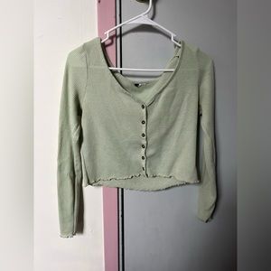 Lettuce Hem Green Cropped Cardigan